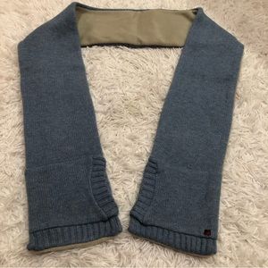 Lambswool Scarf with hand pockets  warmers Blue